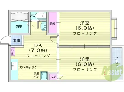フラッツTO-1(2DK/1階)の間取り写真