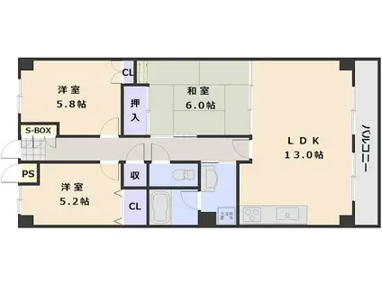 倉西ビル(3LDK/6階)の間取り写真