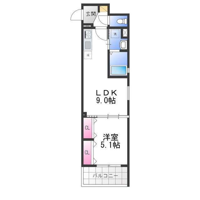 クリエオーレ南上町(1LDK/2階)の間取り写真