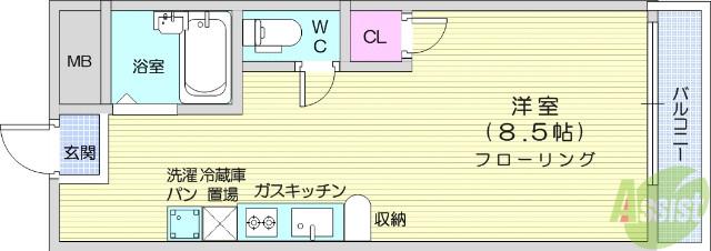 フローレンス旭ヶ丘(ワンルーム/1階)の間取り写真
