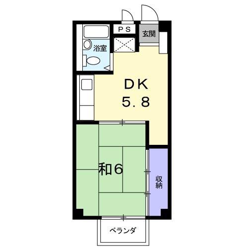 シャルマン若草(1DK/2階)の間取り写真