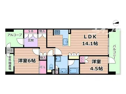 ジオ天六ツインタワーズ(2LDK/12階)の間取り写真