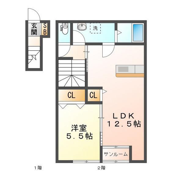 MYカメリア(1LDK/2階)の間取り写真