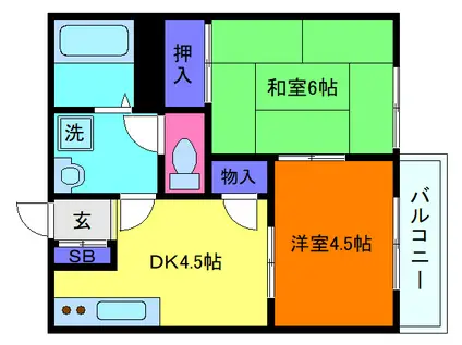 烏帽子ハイツ六甲(2DK/2階)の間取り写真