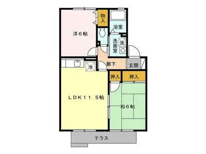 グレープヒルズ羽犬塚I A棟(2LDK/1階)の間取り写真