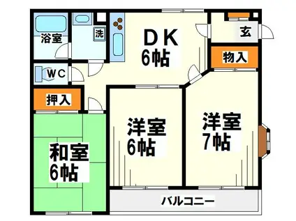 ヴィラハピネス(3DK/2階)の間取り写真