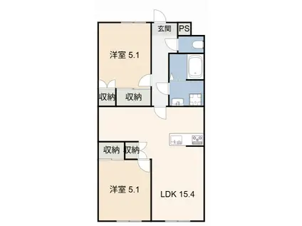 ファミール若草(2LDK/3階)の間取り写真