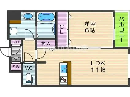 セレッソコート上本町イースト(1LDK/7階)の間取り写真