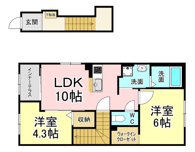 ブドワール(2LDK/2階)の間取り写真