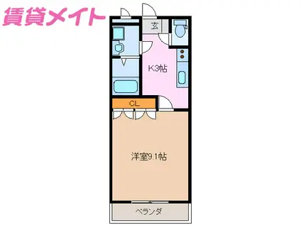 ウオッカ(1K/2階)の間取り写真