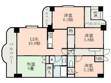 ライオンズマンション水前寺第2(4LDK/2階)の間取り写真