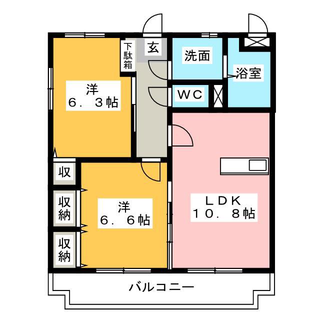 アスタリスク城西(2LDK/2階)の間取り写真