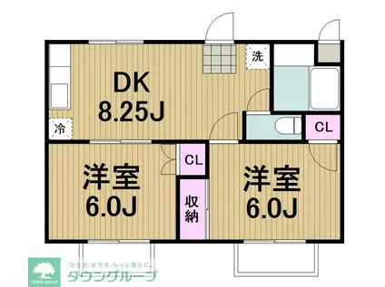ムーンコーポB(2DK/2階)の間取り写真