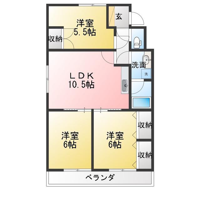 サンハイツ太平洋(3LDK/2階)の間取り写真