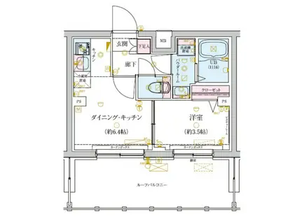 ジェノヴィア世田谷砧グリーンヴェール 504(1DK/5階)の間取り写真