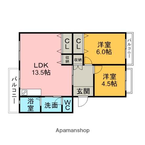 パストラル板倉B(2LDK/1階)の間取り写真