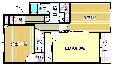 セレネ藤井寺(2LDK/1階)の間取り写真