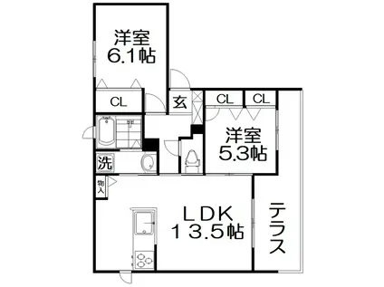 シャーメゾン ルラーシュII(2LDK/1階)の間取り写真