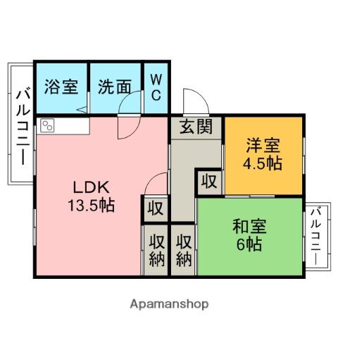 メゾン江坂(2LDK/2階)の間取り写真