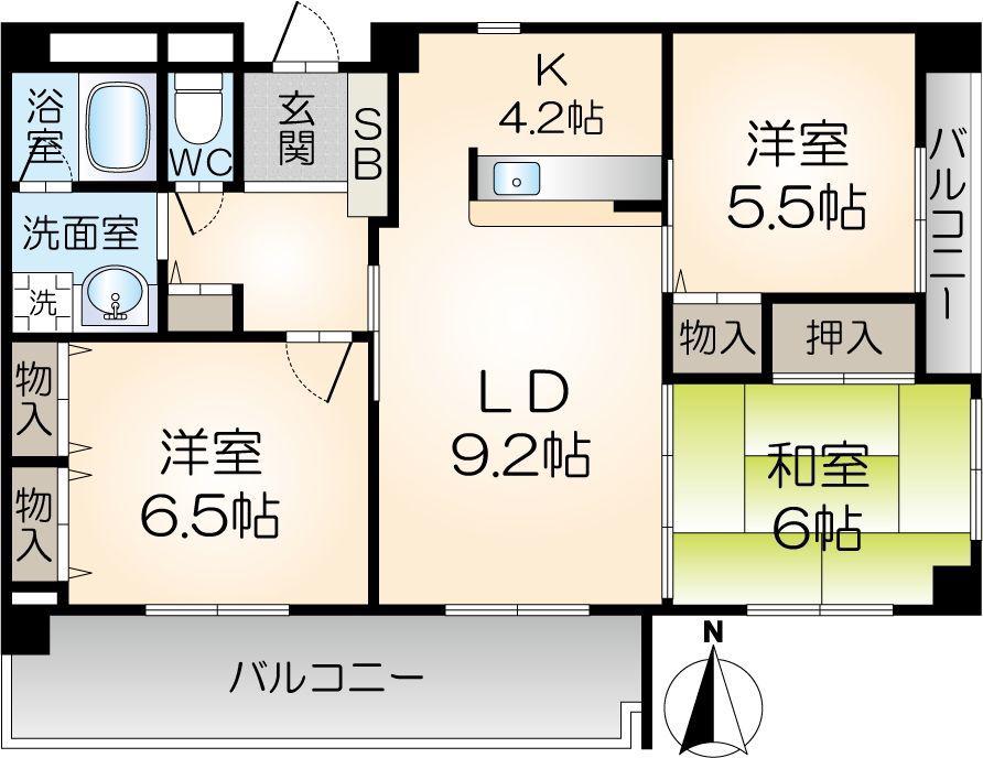 パルコート(3LDK/6階)の間取り写真