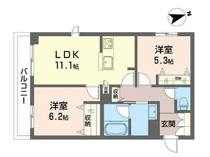 ランポポ コティ ガンダ 積水ハウスオートロックアパート(2LDK/1階)の間取り写真