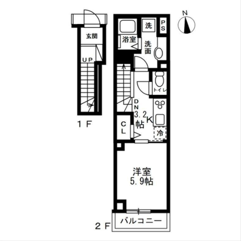 中野区野方2丁目マンション(1K/2階)の間取り写真