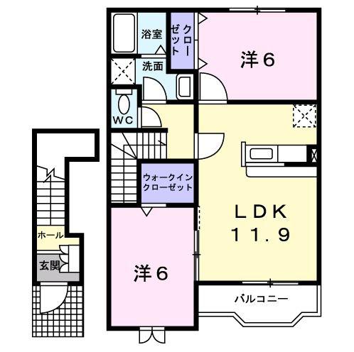 カノンII(2LDK/2階)の間取り写真