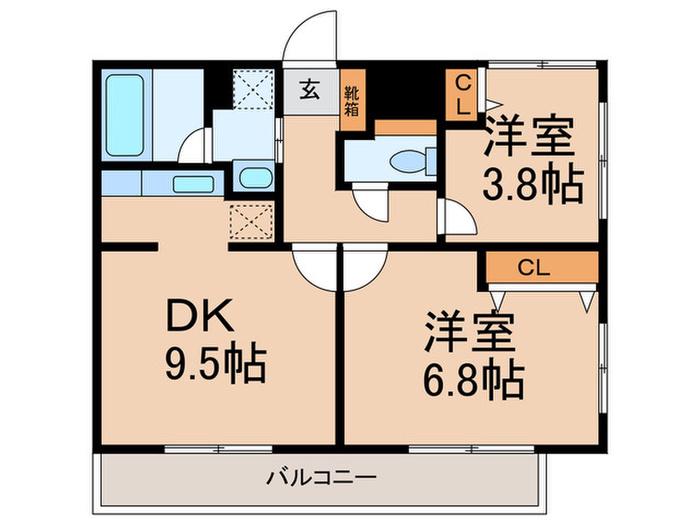 ヴェール小日向(2DK/1階)の間取り写真