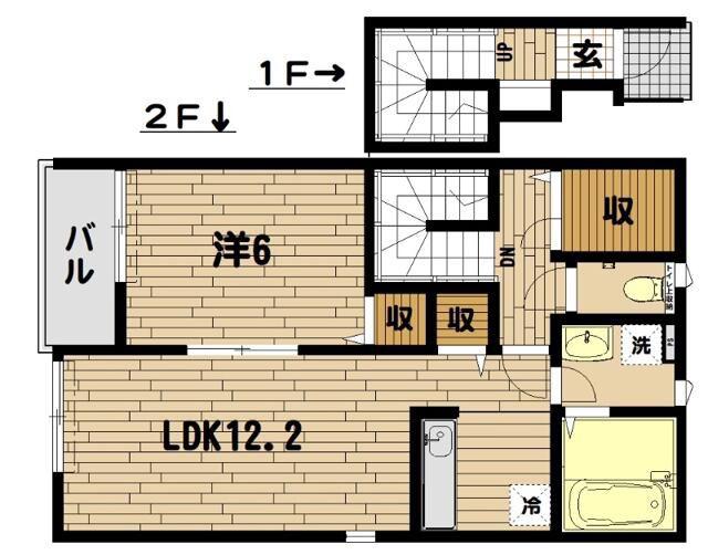 サンウッド横濱浦島丘(1LDK/2階)の間取り写真