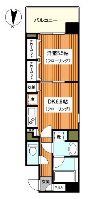 ドゥーエ横濱台町(1DK/4階)の間取り写真