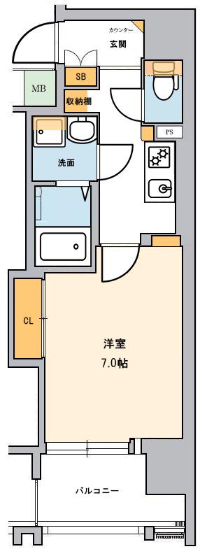 ファーストフィオーレ本町イースト(1K/2階)の間取り写真