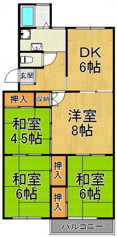 逆瀬台1号棟(3LDK/3階)の間取り写真