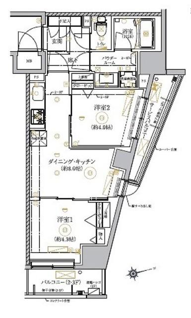RELUXIA墨田八広(2DK/7階)の間取り写真