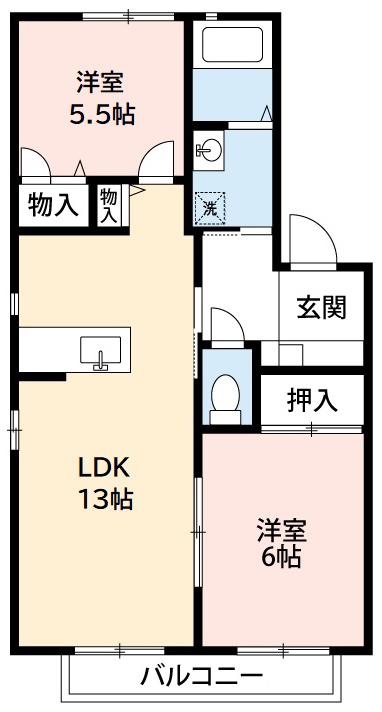 レジデンス翼B(2LDK/1階)の間取り写真