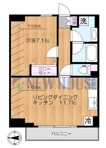 GLASIO(1LDK/6階)の間取り写真