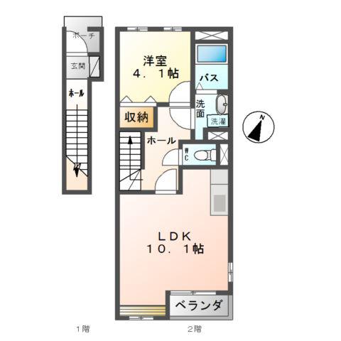 PRENDRE(1LDK/2階)の間取り写真