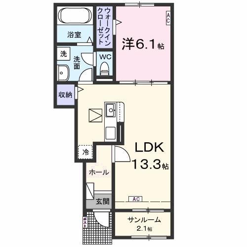 ベルカーナ 福(1LDK/1階)の間取り写真