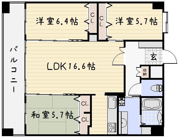 シグナス(3LDK/13階)の間取り写真