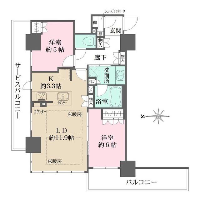 ブランズタワー・ウェリス心斎橋サウス(2LDK/4階)の間取り写真