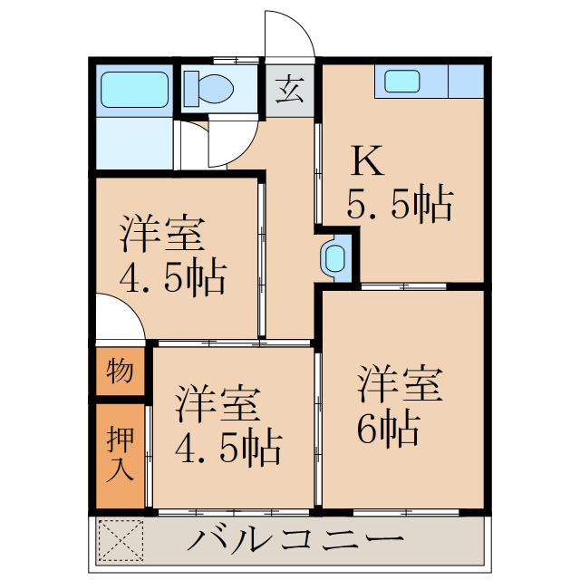 イースト・サンハイム(3K/1階)の間取り写真