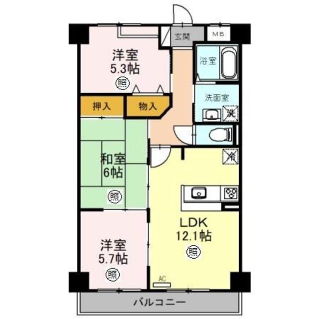 ヴェルデュール石切(3LDK/4階)の間取り写真