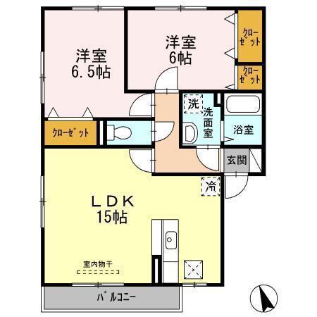 VILLA PRIMAVERA II棟(2LDK/2階)の間取り写真