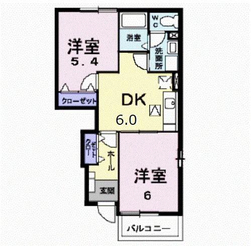 リバティハウスII(2DK/1階)の間取り写真