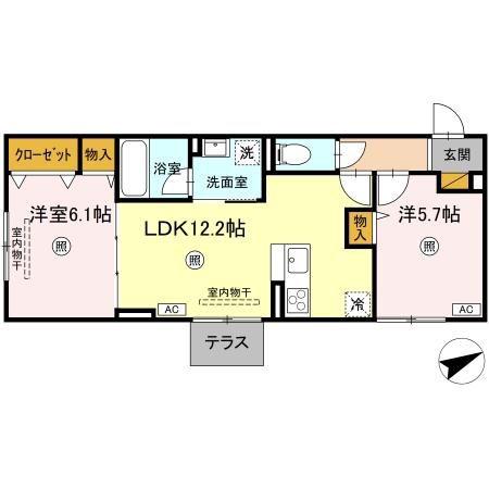 レーヴ・ウェル笠原DEUX(2LDK/1階)の間取り写真
