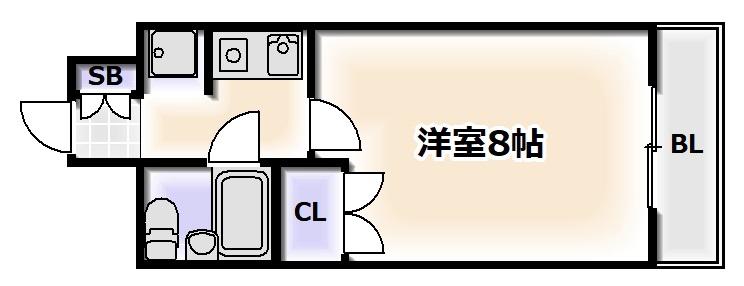 シャンクレール大国(1K/8階)の間取り写真