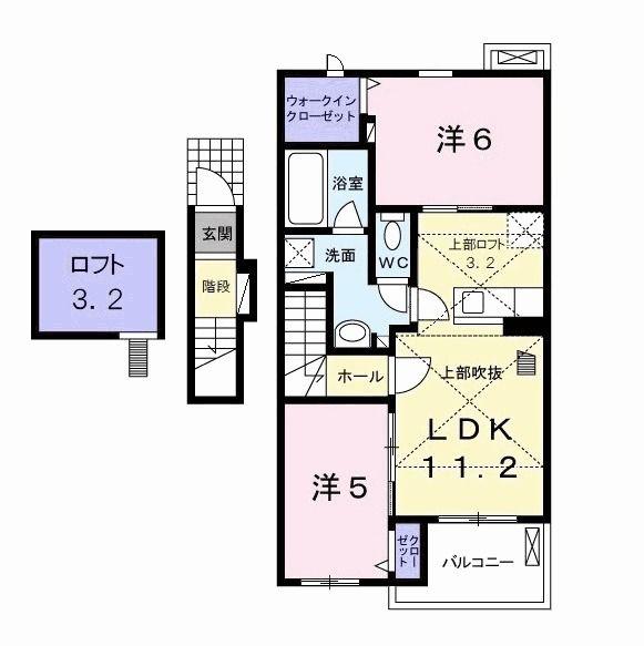 エスポワール ほたる野II(2LDK/2階)の間取り写真