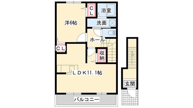 アバンツァート東浜II(1LDK/2階)の間取り写真