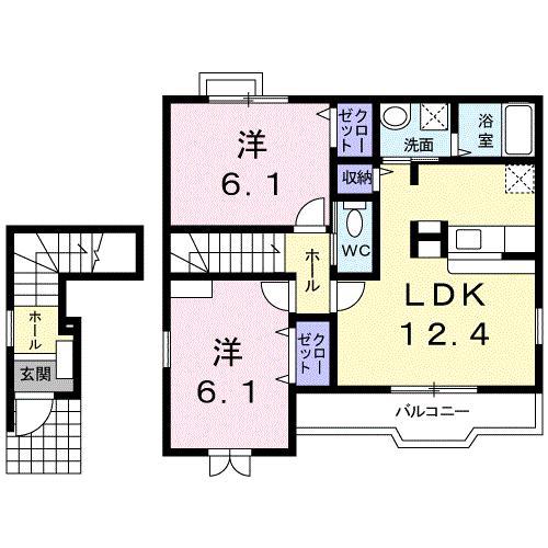 プロムナ-ドリバ-I(2LDK/2階)の間取り写真