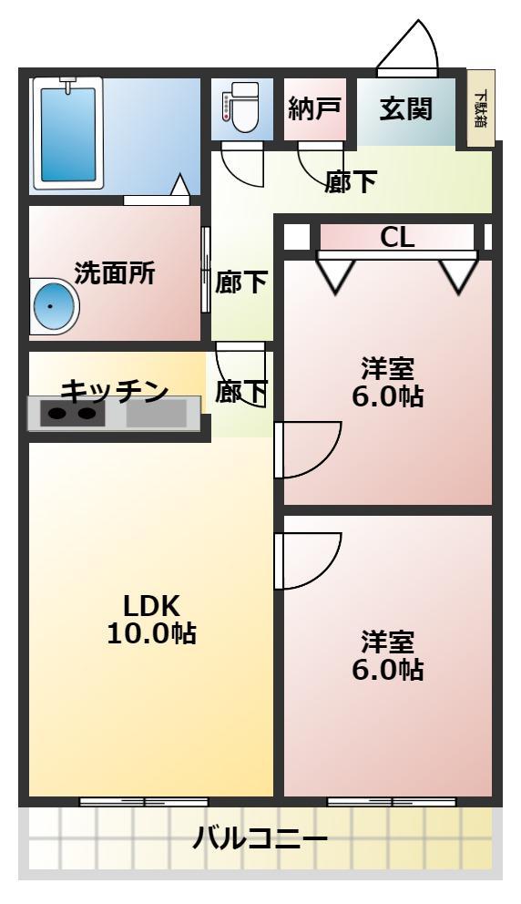 マンション塚越ビル(2LDK/4階)の間取り写真