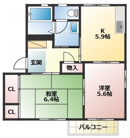 フォーレス中央 B棟(2K/2階)の間取り写真